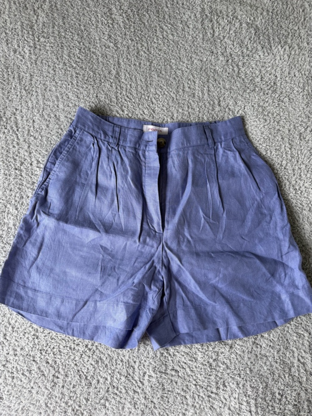 Pleated High-Rise Linen Blend Shorts - Blue